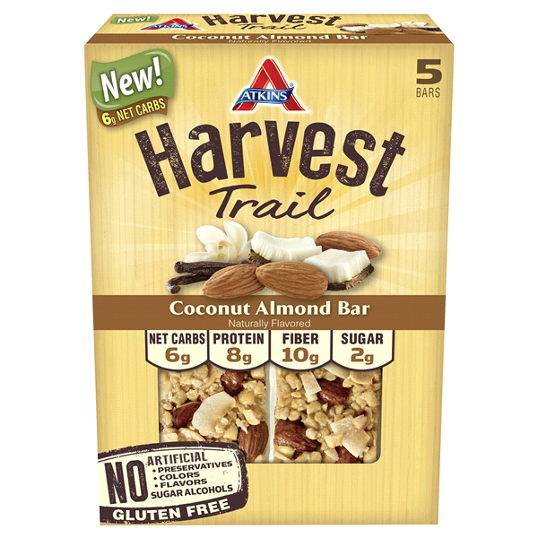 slide 1 of 1, Atkins Harvest Trail Bars, Coconut Almond, 5 ct