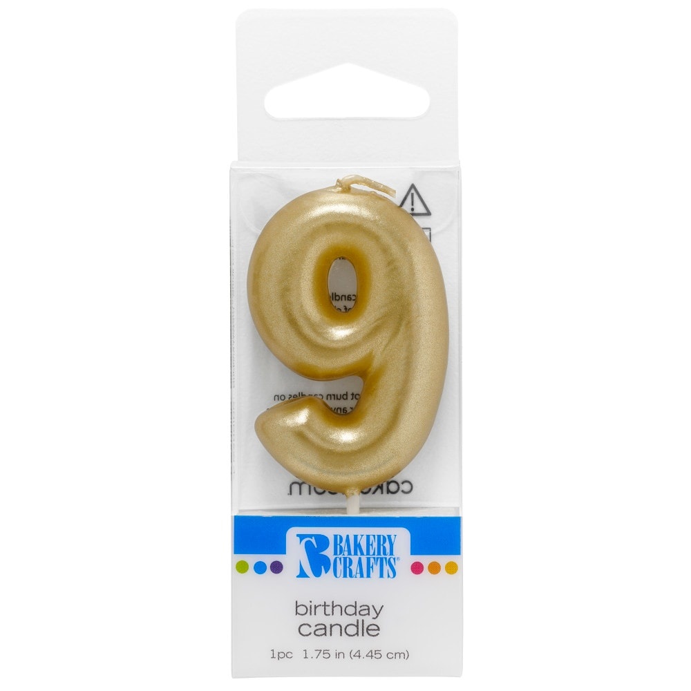 slide 1 of 1, Bakery Crafts Gold Numeral Nine Birthday Candle, 1 ct