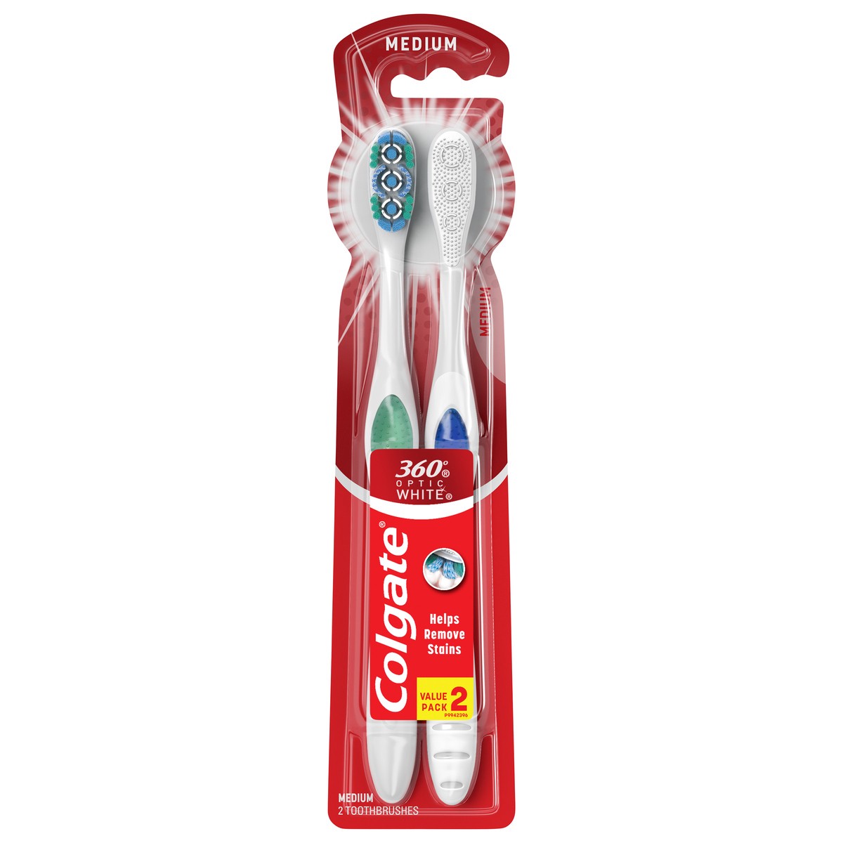 slide 1 of 7, Colgate 360° Optic White Whitening Toothbrush, Medium - 2 Count, 2 ct