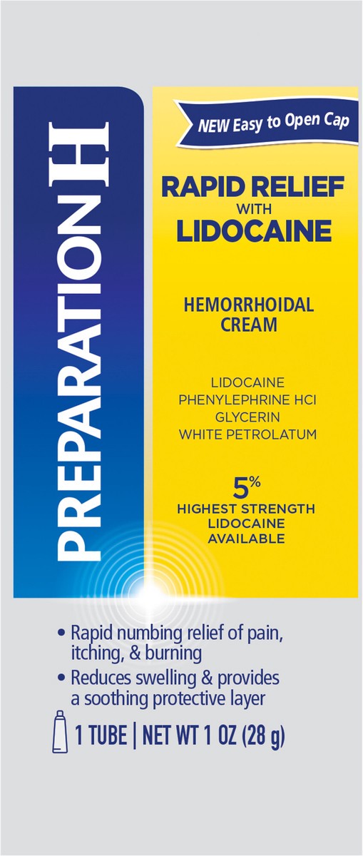 slide 5 of 9, Preparation H Rapid Relief Hemorrhoid Symptom Treatment Cream with Lidocaine - 1o, 1 oz