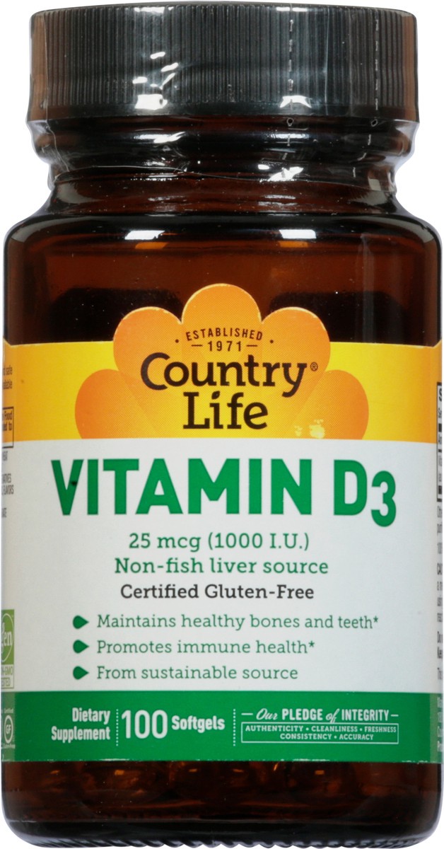 slide 7 of 12, Country Life Vitamin D3 1000 Iu Softgels, 100 ct