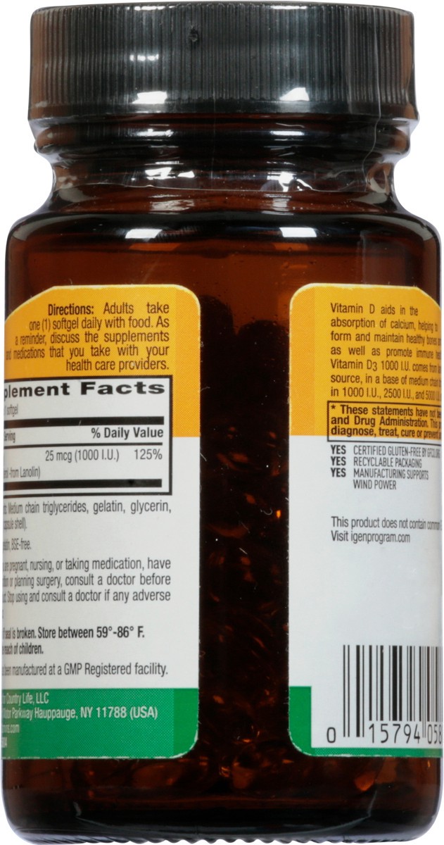 slide 2 of 12, Country Life Vitamin D3 1000 Iu Softgels, 100 ct