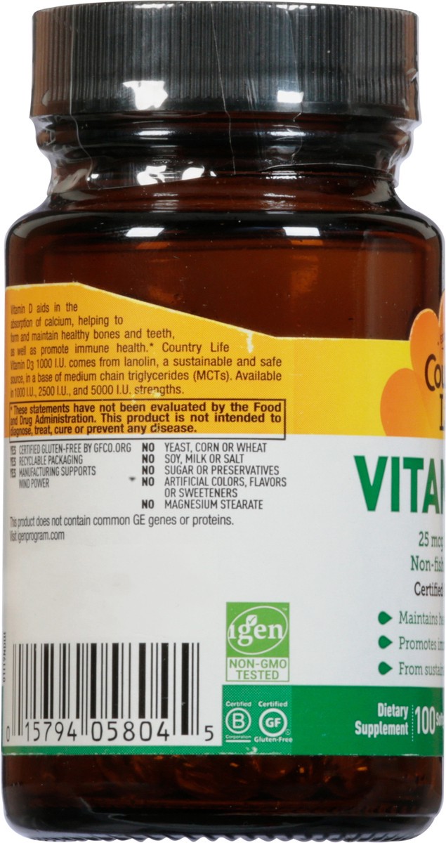 slide 3 of 12, Country Life Vitamin D3 1000 Iu Softgels, 100 ct