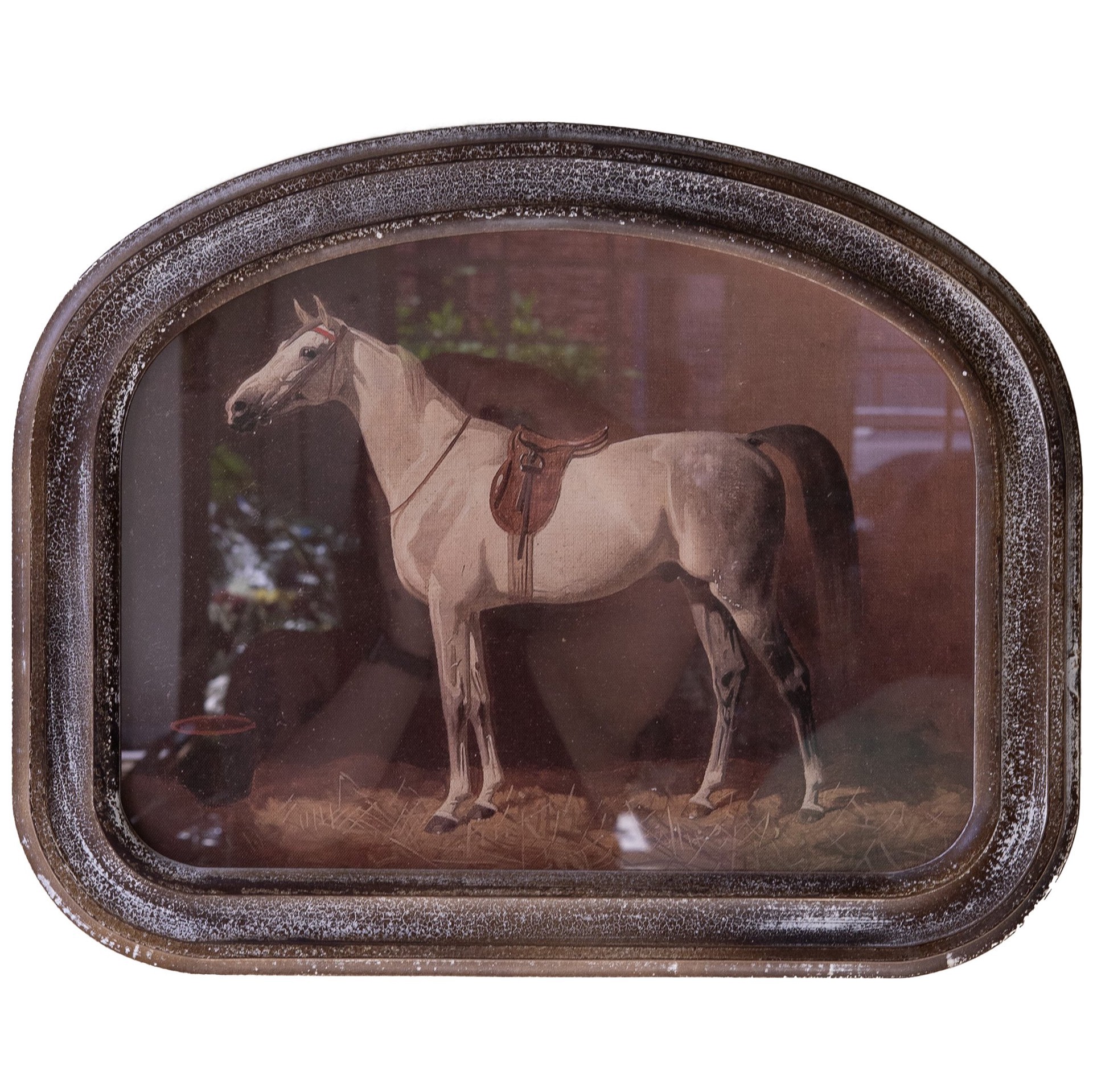 slide 1 of 1, Kalalou Round Framed Horse Wall Art - Facing Left,, 19.5 in x 16 in