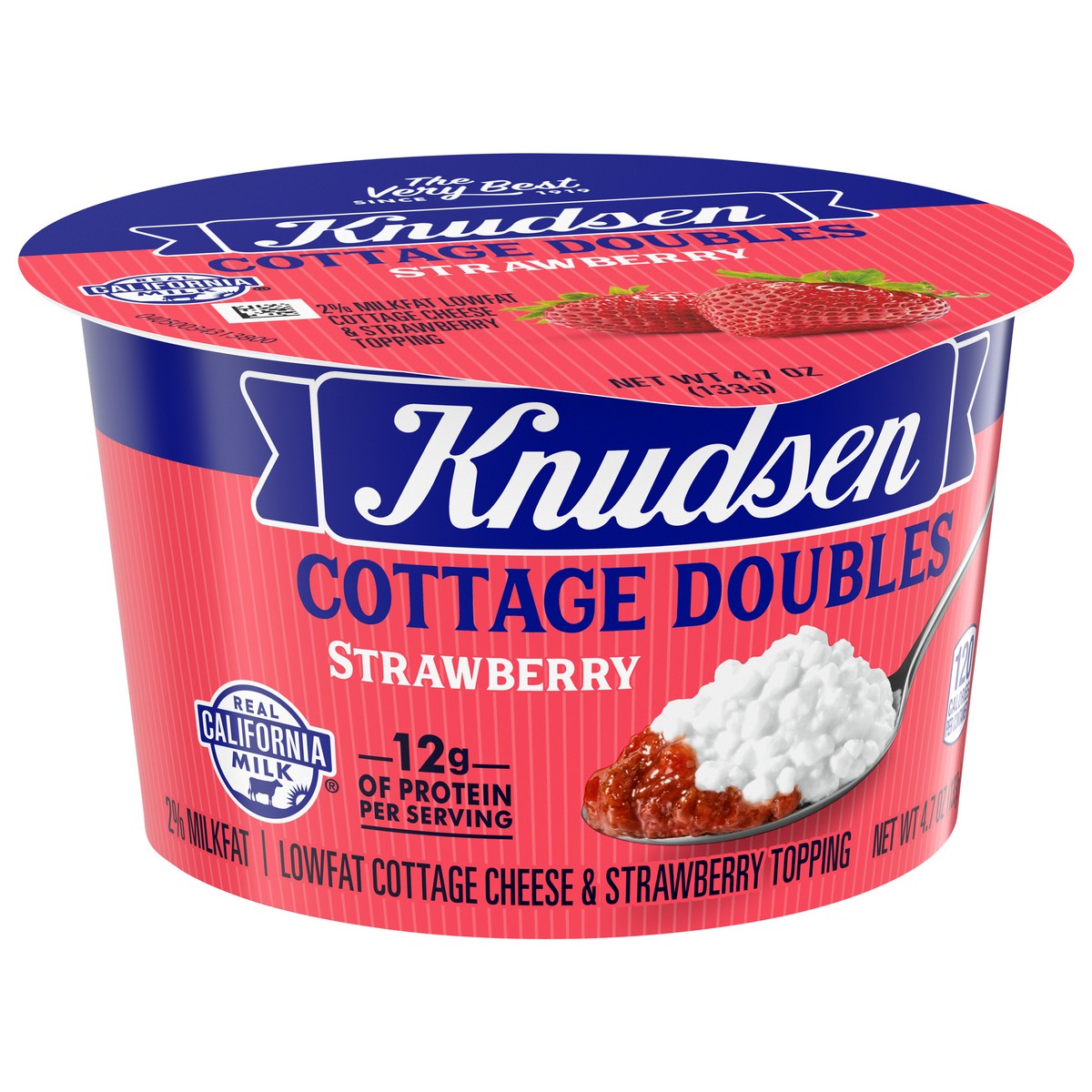 slide 2 of 9, Knudsen Cottage Doubles Lowfat Cottage Cheese & Strawberry Topping with 2% Milkfat, 4.7 oz Cup, 