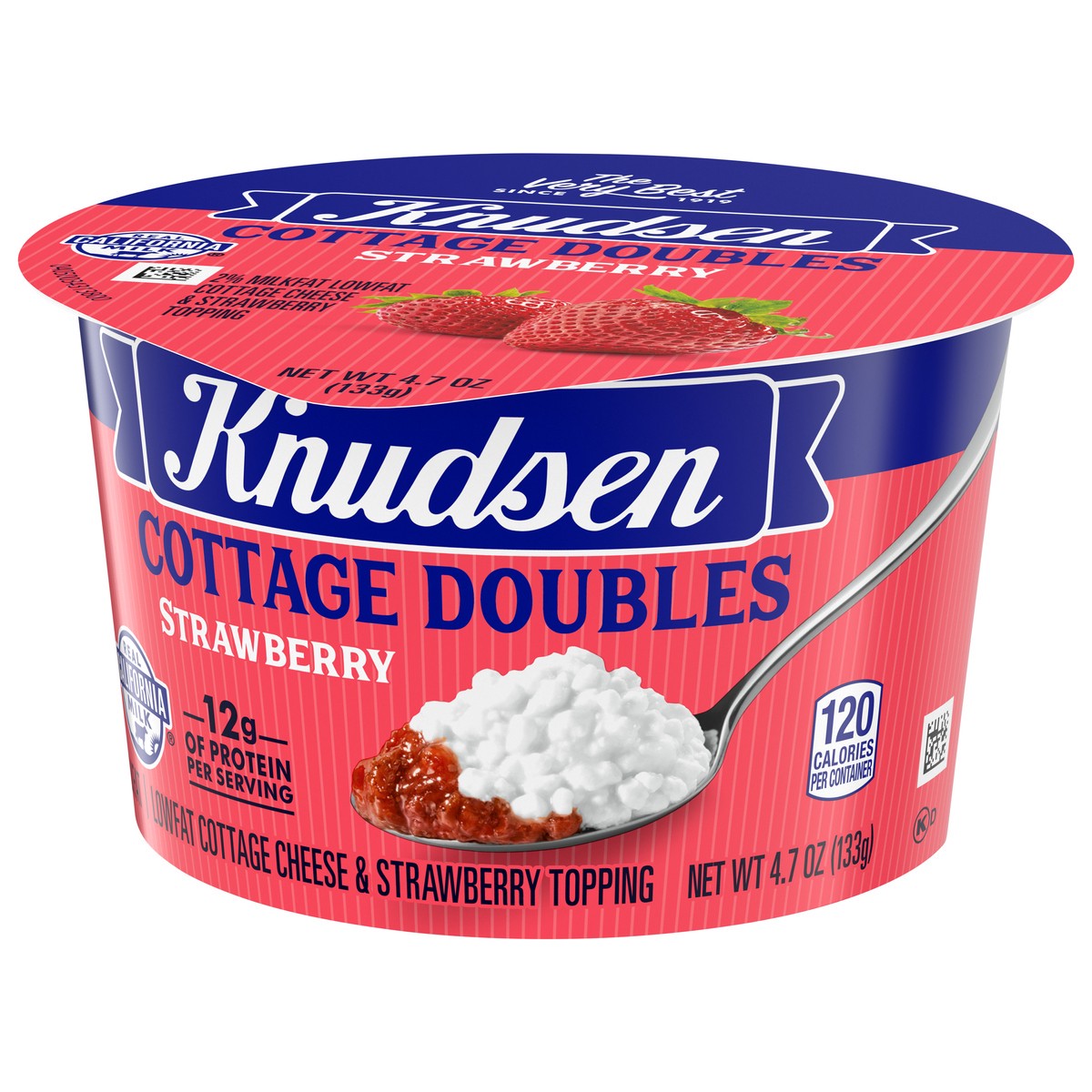 slide 3 of 9, Knudsen Cottage Doubles Lowfat Cottage Cheese & Strawberry Topping with 2% Milkfat, 4.7 oz Cup, 