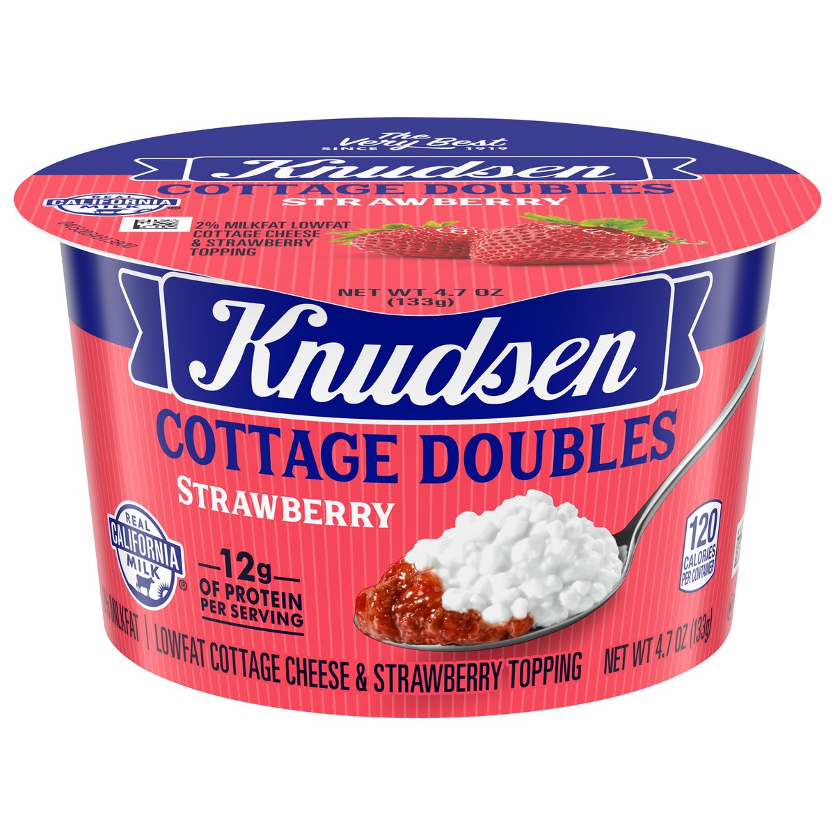 slide 1 of 9, Knudsen Cottage Doubles Lowfat Cottage Cheese & Strawberry Topping with 2% Milkfat, 4.7 oz Cup, 