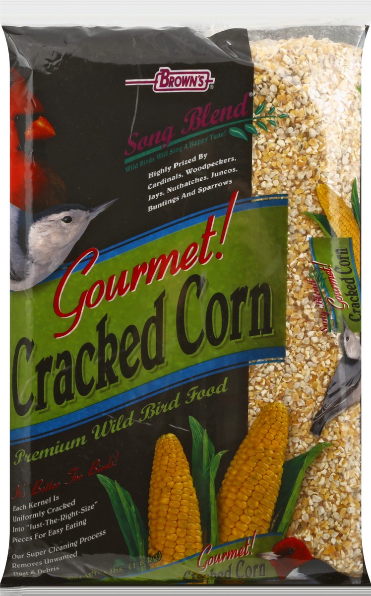 slide 1 of 9, Brown's Song Blend Premium Gourmet Cracked Corn Wild Bird Food 4 lb, 4 lb