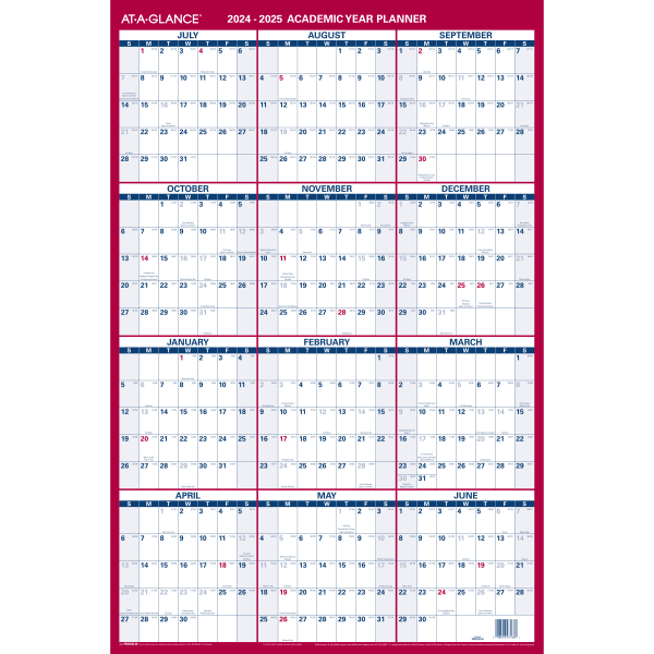 slide 1 of 5, 2024-2025 At-A-Glance Vertical Reversible Erasable Academic Yearly Wall Calendar, 36"" X 24"", Multicolor, July To June, 1 ct
