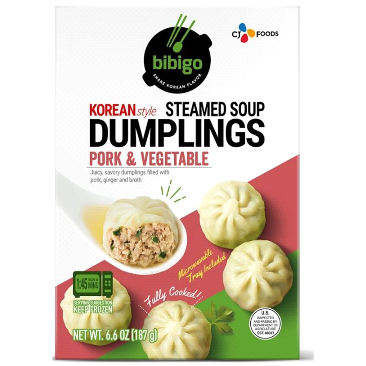 slide 1 of 1, Bibigo Pork & Vegetable Steamed Dumplings, 6.6 oz