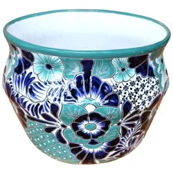 Blue Orange Pottery Tlaquepaque Taza Planter