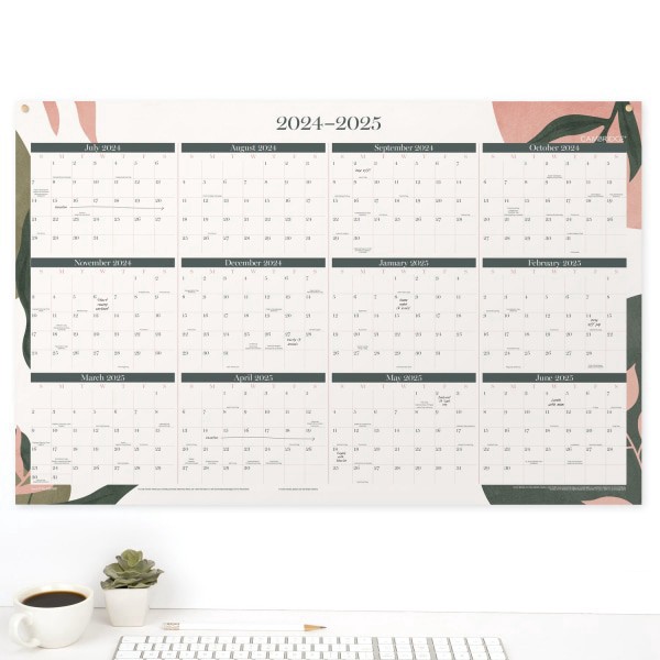 slide 3 of 7, 2024-2025 Cambridge Haven Reversible Academic Year/Regular Year Erasable Wall Calendar, 24"" X 36"", Floral, July To June, 1 ct