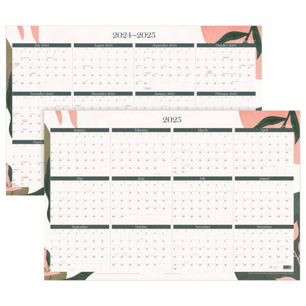 slide 6 of 7, 2024-2025 Cambridge Haven Reversible Academic Year/Regular Year Erasable Wall Calendar, 24"" X 36"", Floral, July To June, 1 ct