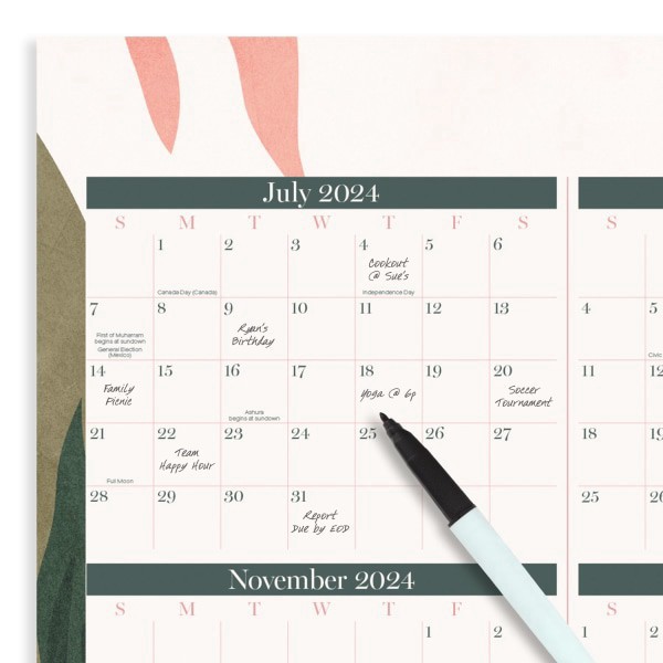 slide 7 of 7, 2024-2025 Cambridge Haven Reversible Academic Year/Regular Year Erasable Wall Calendar, 24"" X 36"", Floral, July To June, 1 ct