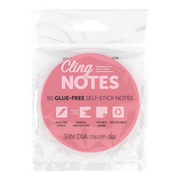 slide 1 of 4, Office Depot Cling Notes, 3'', Circle, Pink, Pad Of 50 Notes, 1 ct