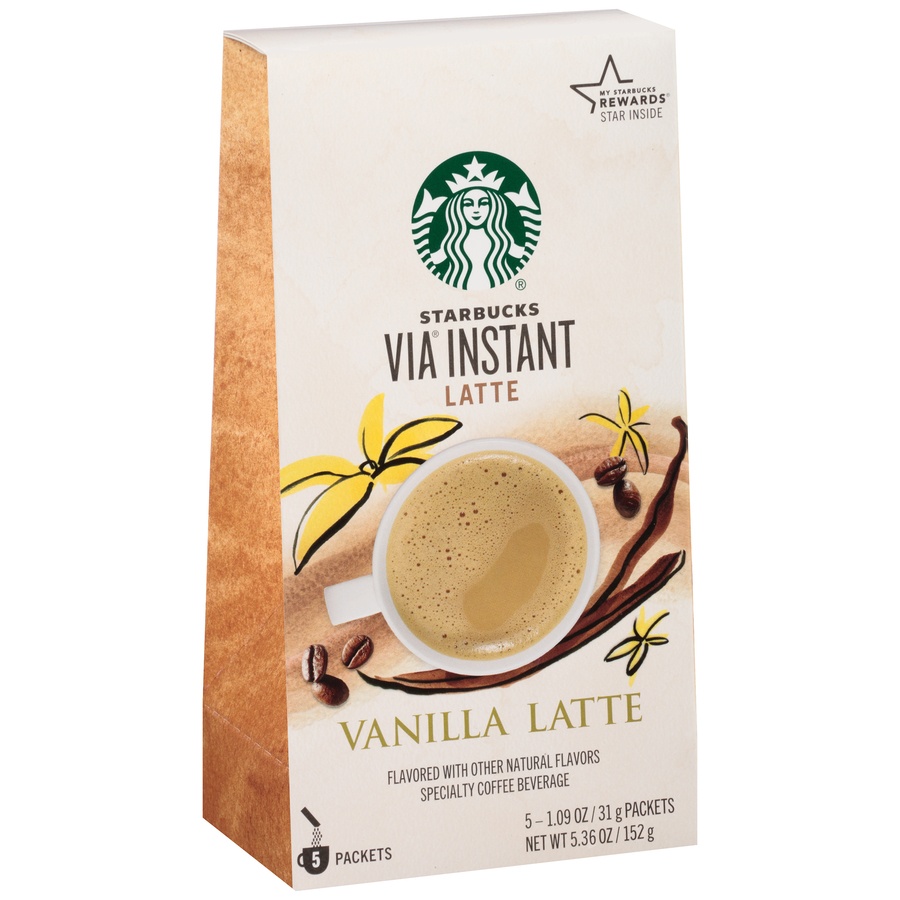 slide 2 of 8, Starbucks VIA Instant Coffee Flavored Packets, Vanilla Latte, 5 ct