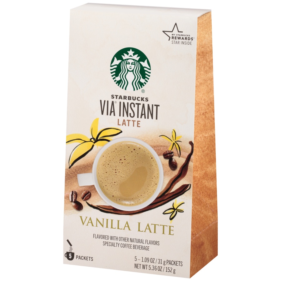 slide 3 of 8, Starbucks VIA Instant Coffee Flavored Packets, Vanilla Latte, 5 ct