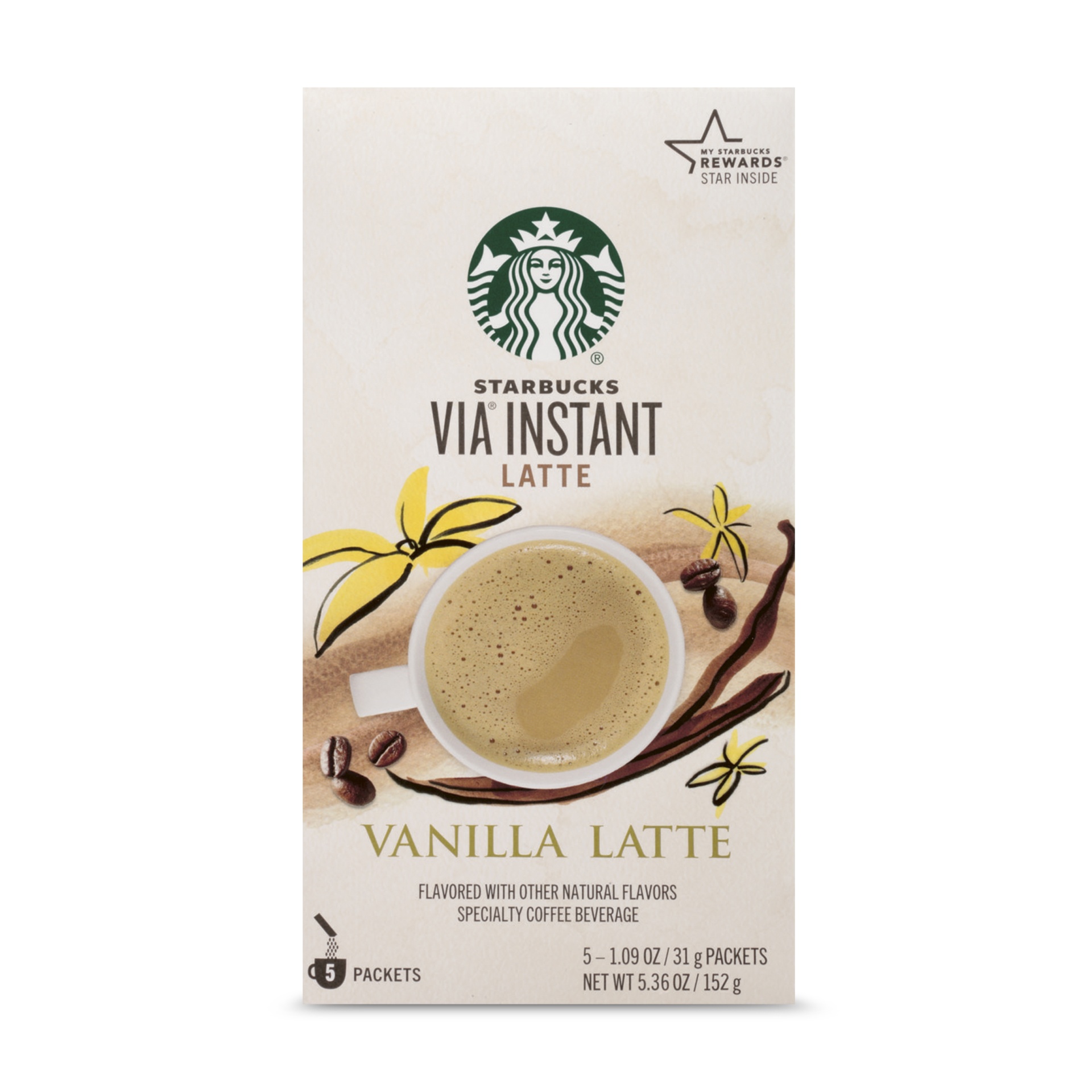 slide 1 of 8, Starbucks VIA Instant Coffee Flavored Packets, Vanilla Latte, 5 ct