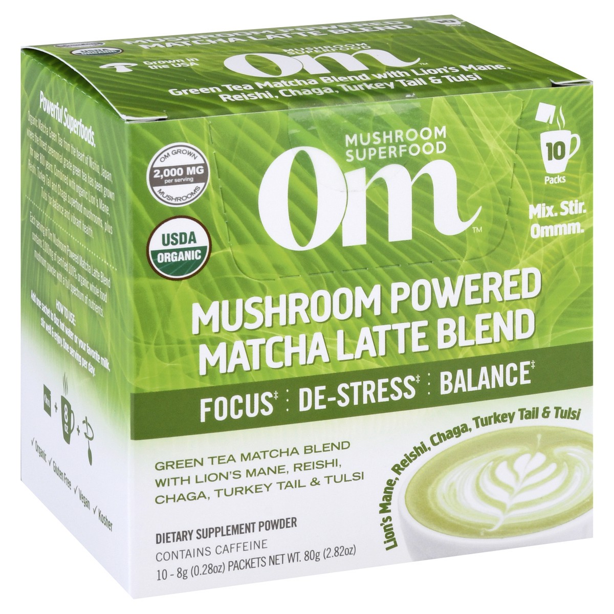 slide 11 of 13, Om Mushroom Powered Matcha Latte Blend Mushroom Powder 10 ea, 2.3 oz