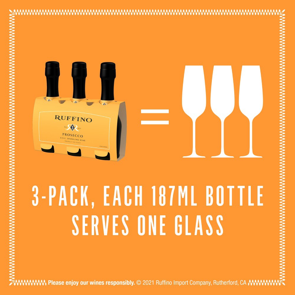 slide 6 of 7, Ruffino Prosecco DOC, Italian White Sparkling Wine, 187 mL Mini Bottle, 187 ml