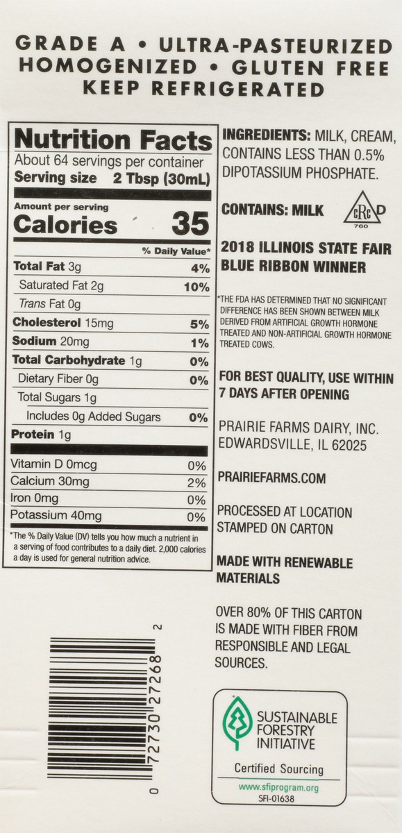 slide 9 of 13, Prairie Farms Premium Half & Half 0.5 gl Carton, 1/2 gal