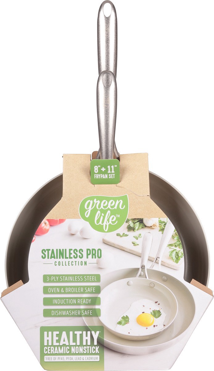 slide 5 of 12, GreenLife Stainless Pro Collection 8+11 Inch Healthy Ceramic Nonstick Frypan Set 2 Pieces, 1 ct