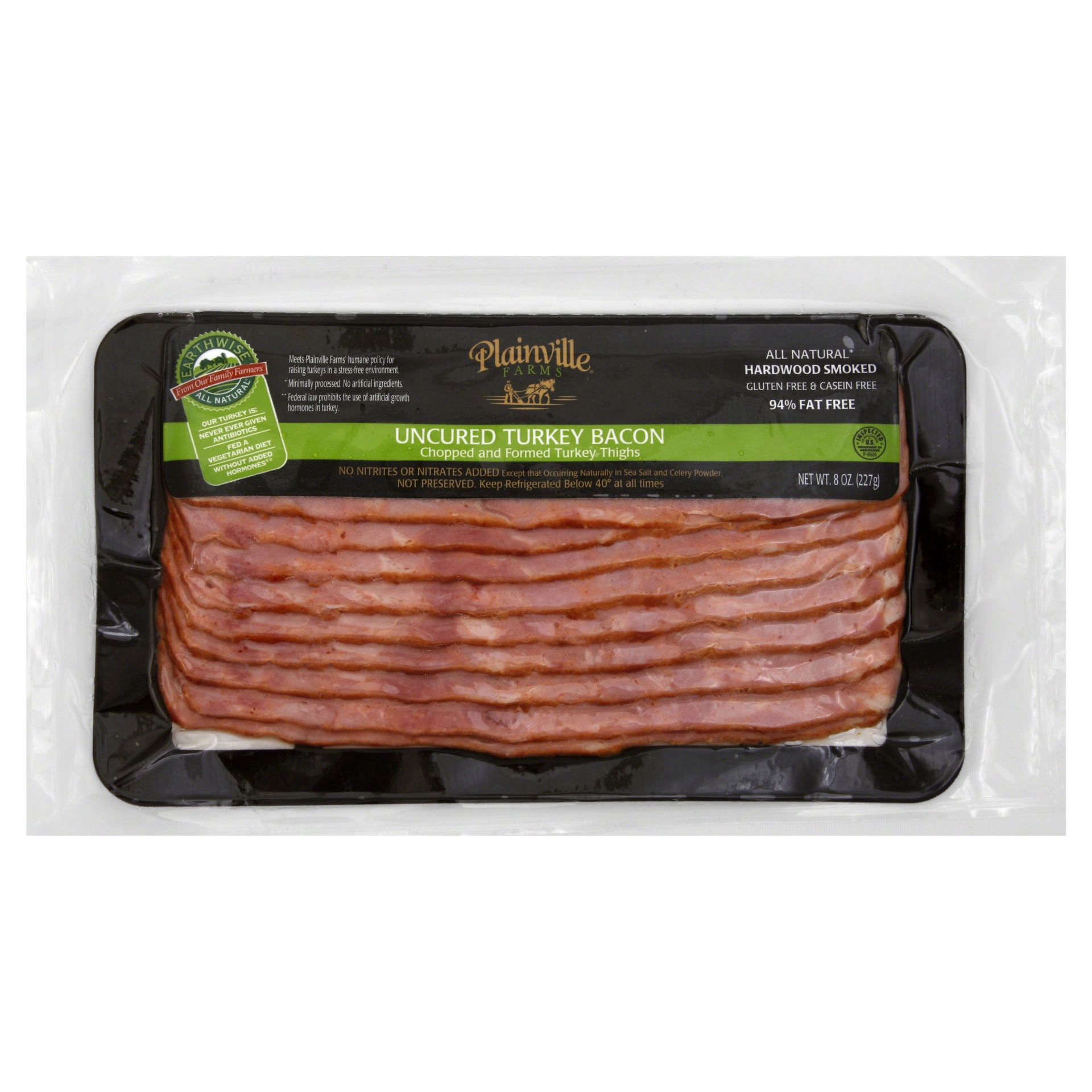 slide 1 of 1, Plainville Farms Uncured Trky Bacon Uncured, 8 oz