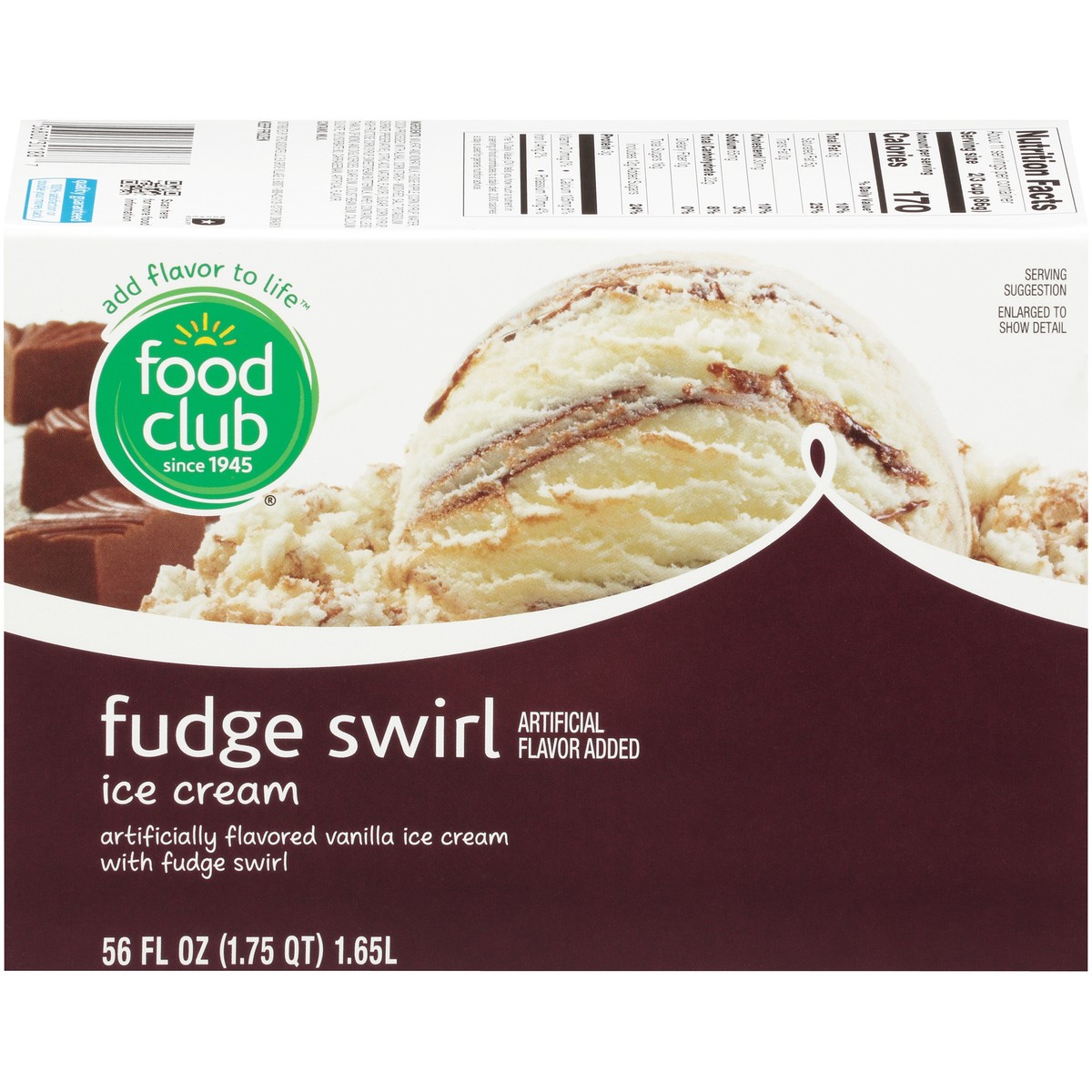 slide 1 of 13, Food Club Vanilla Flavored Ice Cream With Fudge Swirl, 56 fl oz