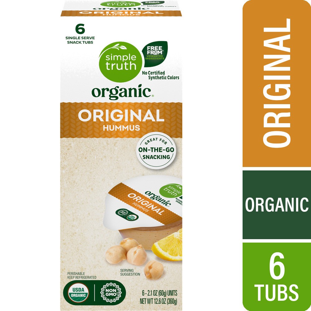 slide 1 of 5, Simple Truth Organic On-The-Go Packs Original Hummus 6 ea, 6 ct