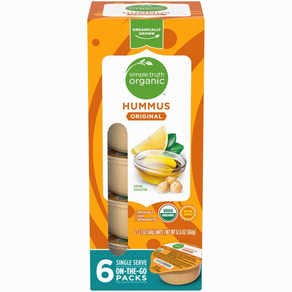 slide 1 of 5, Simple Truth Organic On-The-Go Packs Original Hummus 6 ea, 6 ct