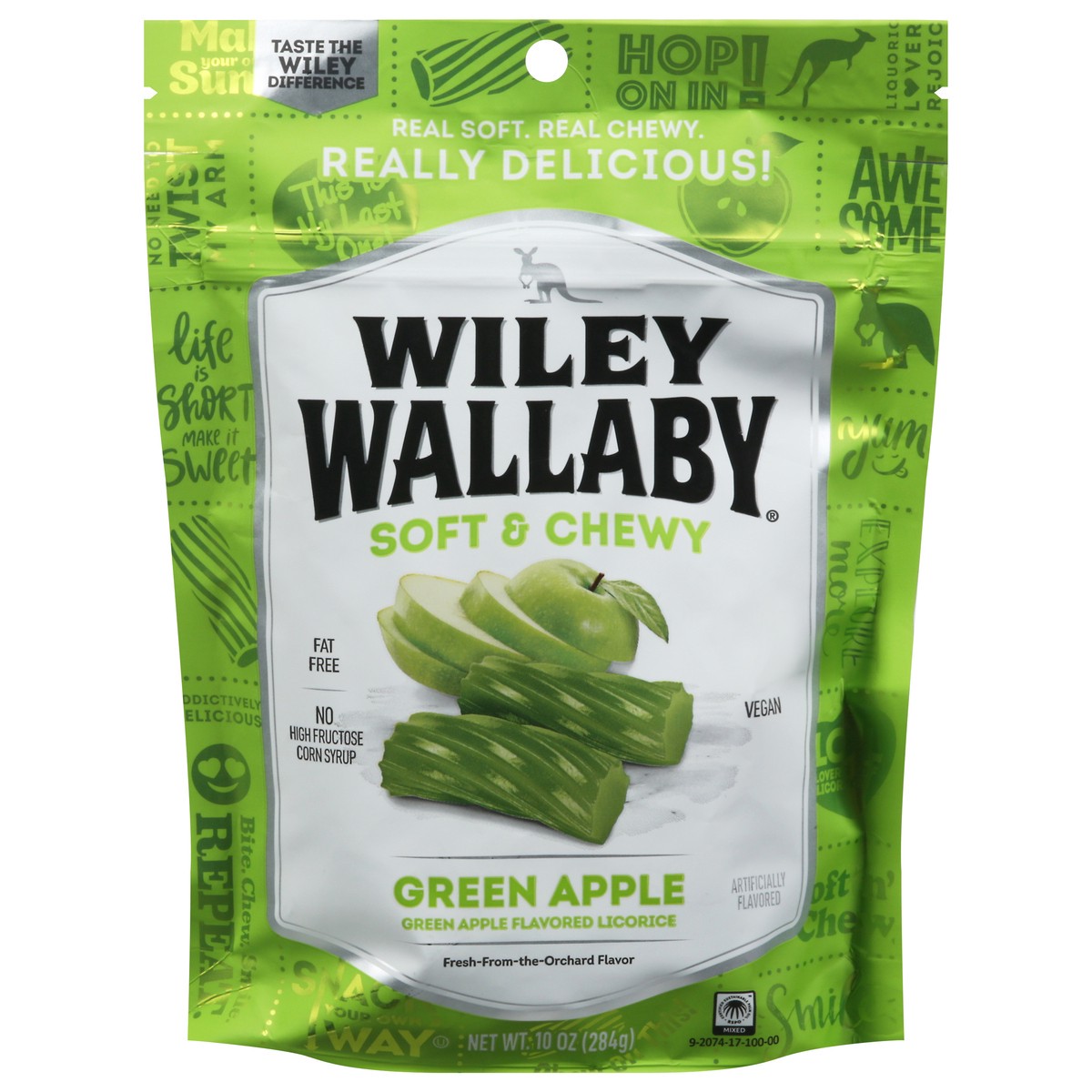 slide 1 of 9, Wiley Wallaby Soft & Chewy Green Apple Licorice, 10 oz