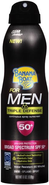 slide 1 of 1, Banana Boat Sunscreen Triple Defense Broad Spectrum SPF 50+ Continuous Spray, 6 oz