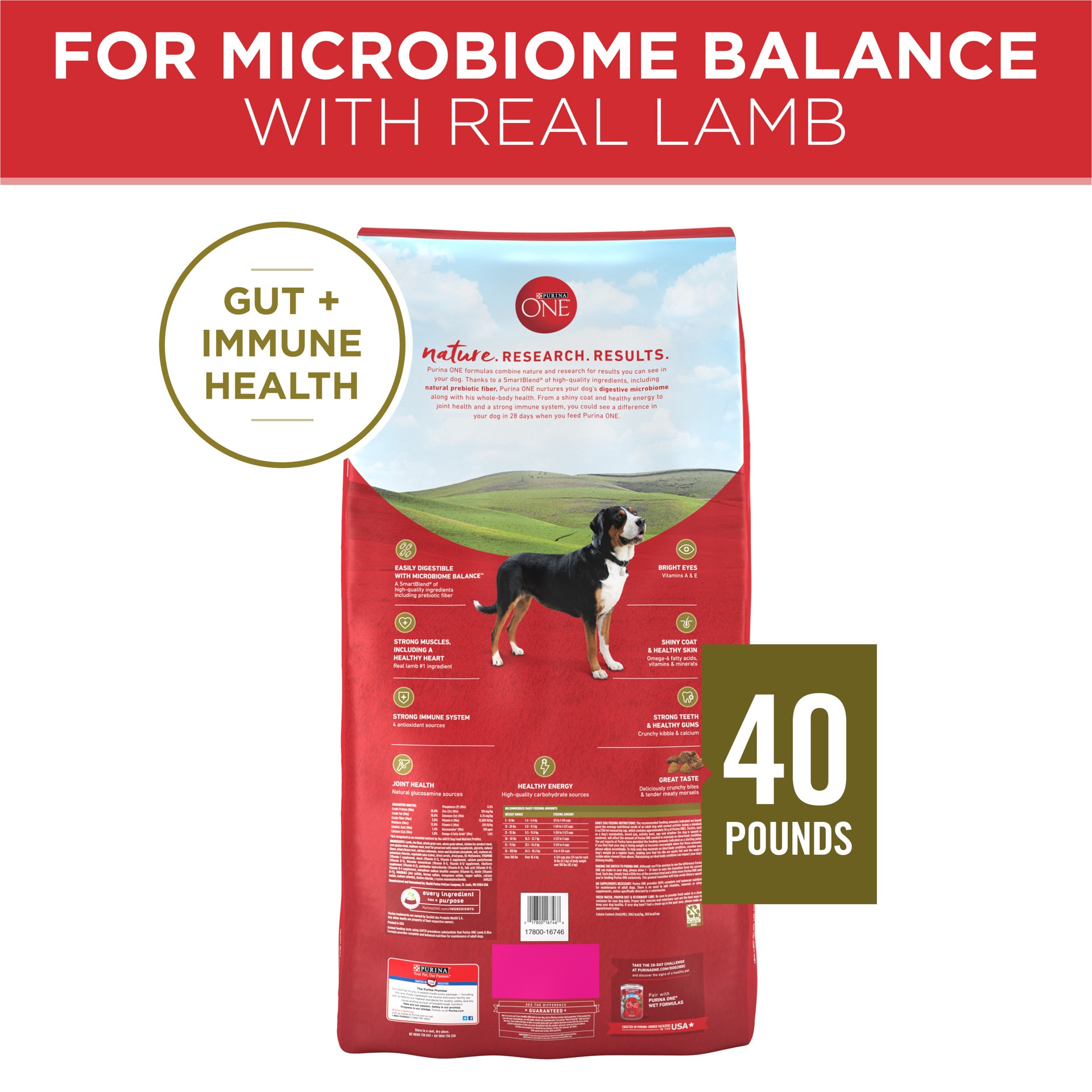 slide 6 of 8, Purina ONE Adult Lamb & Rice Formula Dog Food 40 lb, 40 lb