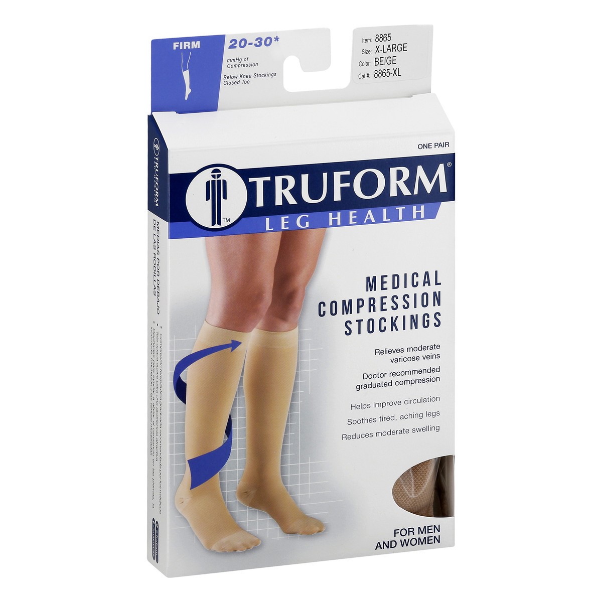 slide 2 of 9, TRUFORM Classic Medical-Style Stockings Firm Support Closed Toe Beige Extra Large, 1 pair