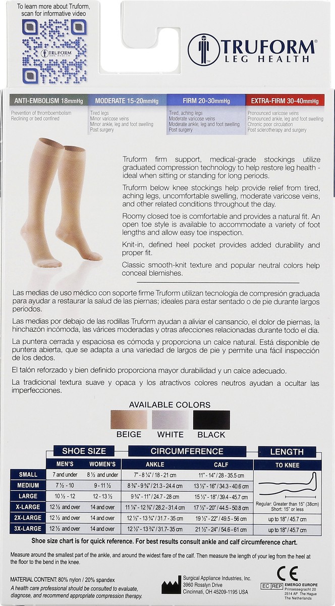 slide 5 of 9, TRUFORM Classic Medical-Style Stockings Firm Support Closed Toe Beige Extra Large, 1 pair