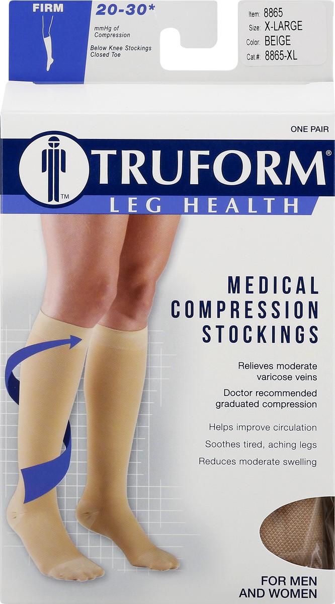 slide 6 of 9, TRUFORM Classic Medical-Style Stockings Firm Support Closed Toe Beige Extra Large, 1 pair