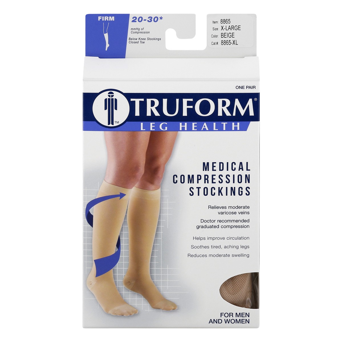 slide 1 of 9, TRUFORM Classic Medical-Style Stockings Firm Support Closed Toe Beige Extra Large, 1 pair