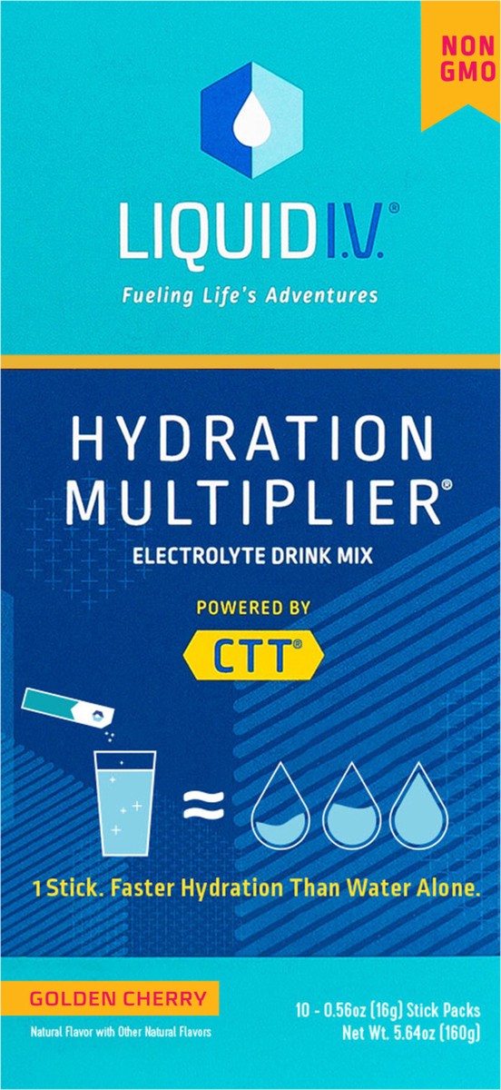 slide 5 of 7, Liquid I.V. Hydration Multiplier Vegan Powder Electrolyte Supplements - Golden Cherry - 0.56oz/10ct, 10 ct