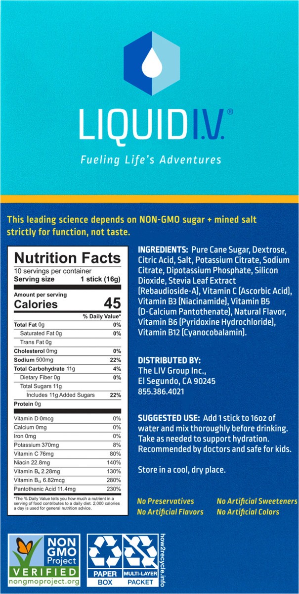 slide 3 of 7, Liquid I.V. Hydration Multiplier Vegan Powder Electrolyte Supplements - Golden Cherry - 0.56oz/10ct, 10 ct