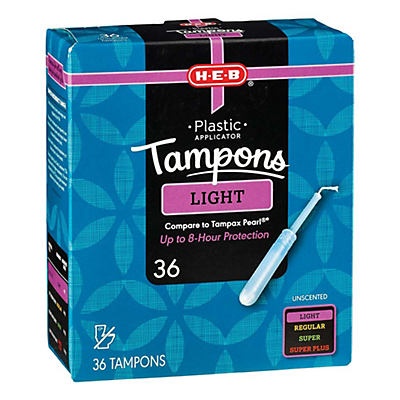 slide 1 of 1, H-E-B Plastic Unscented Light Tampons, 36 ct