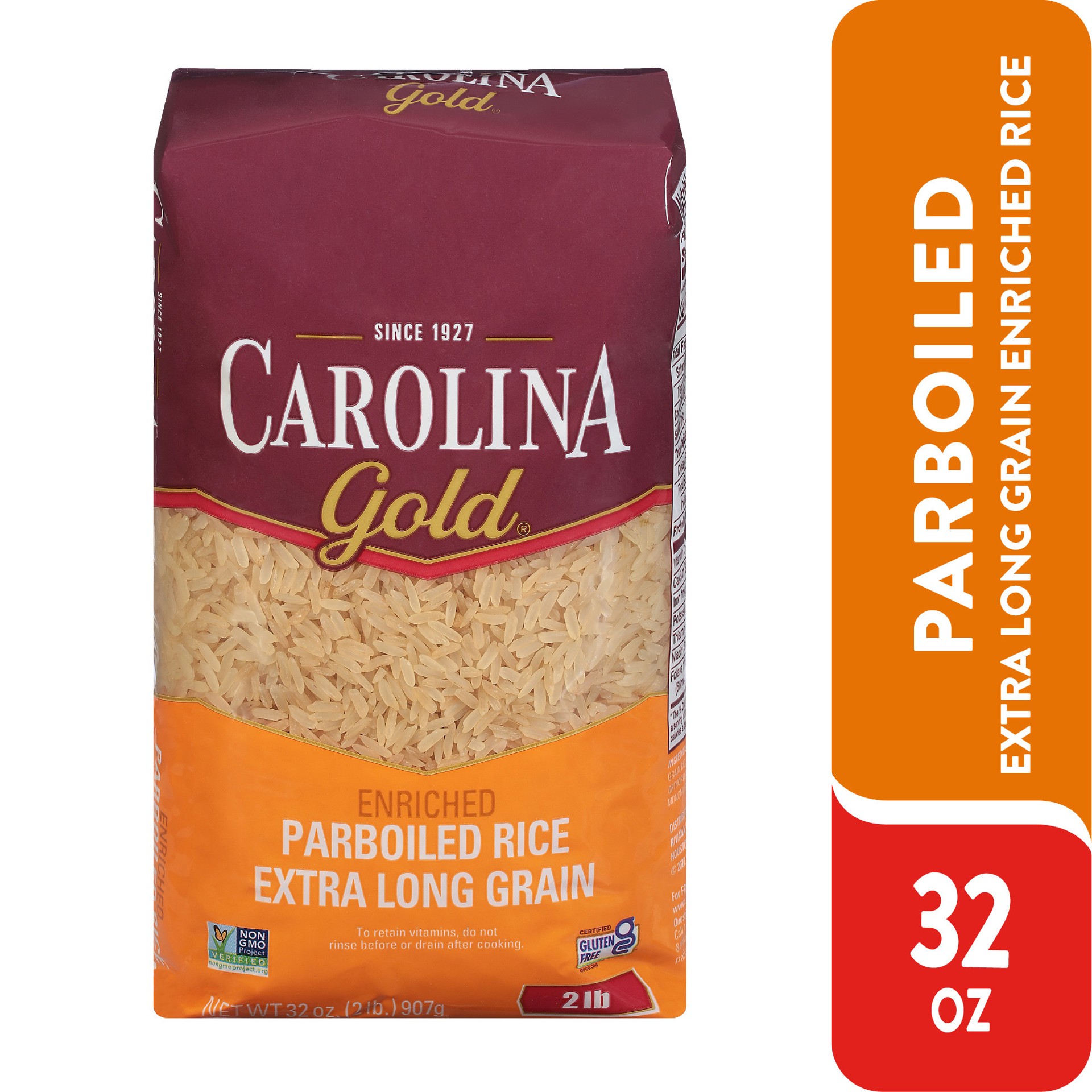 slide 1 of 9, Carolina Gold Extra Long Grain Parboiled Rice, Enriched Rice, Gluten Free Rice, Uncooked Rice, 32 oz, 2 lb