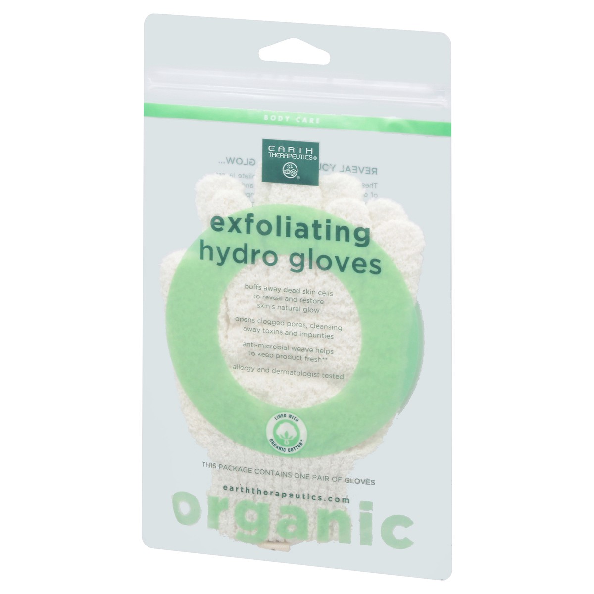 slide 3 of 9, Earth Therapeutics Exfoliating Hydro Gloves, Organic, 1 pair