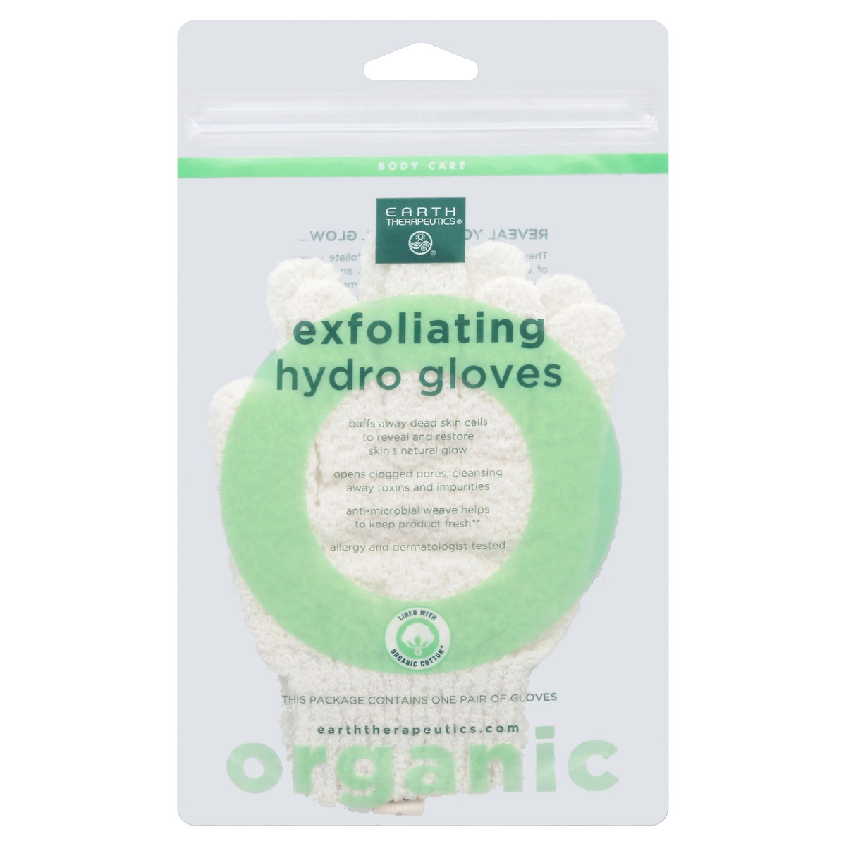 slide 1 of 9, Earth Therapeutics Exfoliating Hydro Gloves, Organic, 1 pair