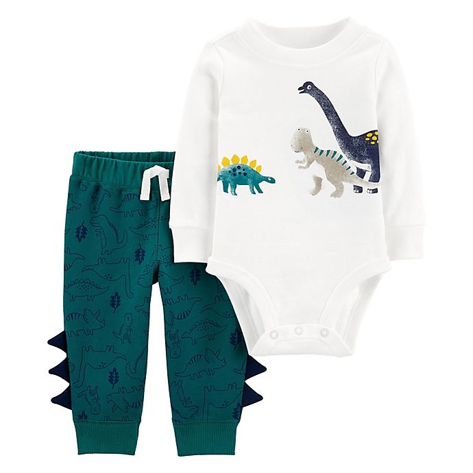 slide 1 of 1, carter's Newborn Dinosaur Long Sleeve Bodysuit and Pant Set - White/Teal, 2 ct