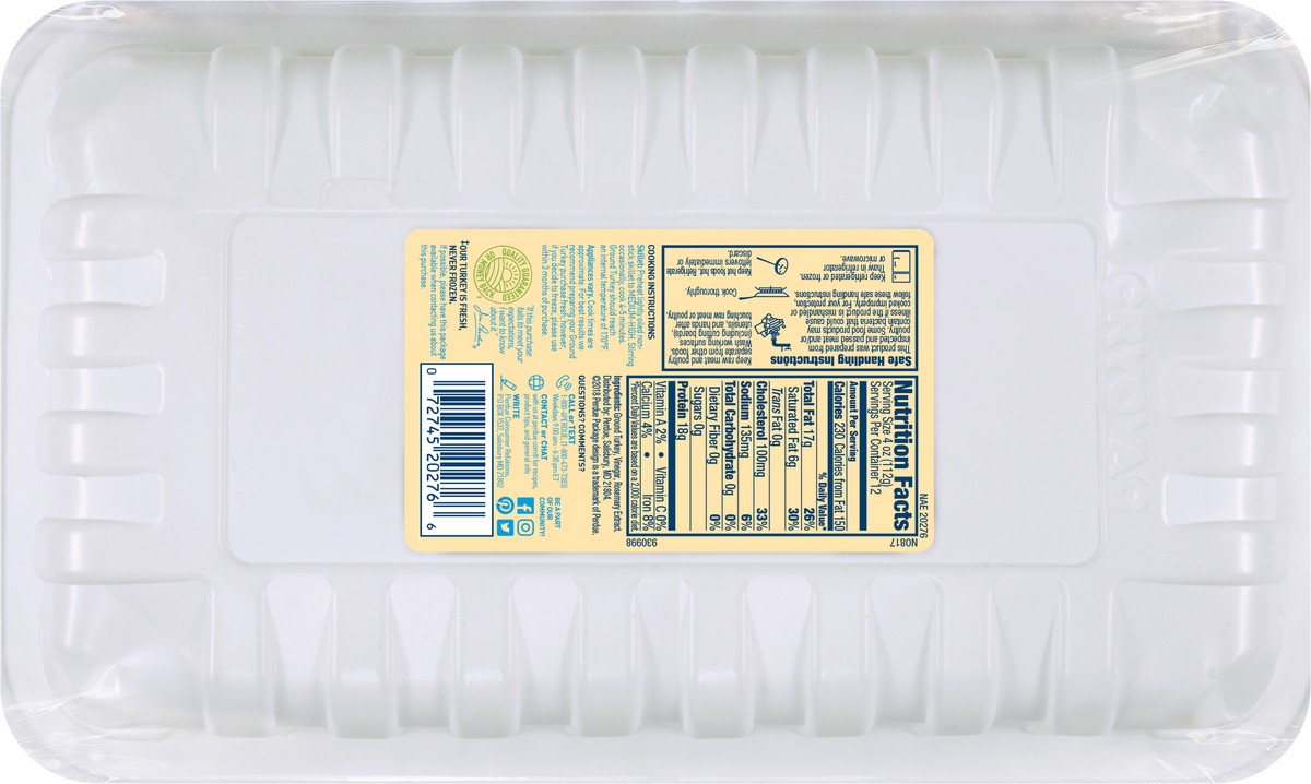 slide 2 of 6, PERDUE No Antibiotics Ever Fresh Ground Turkey, 90% Lean 10%, 3 lbs Tray, 48 oz
