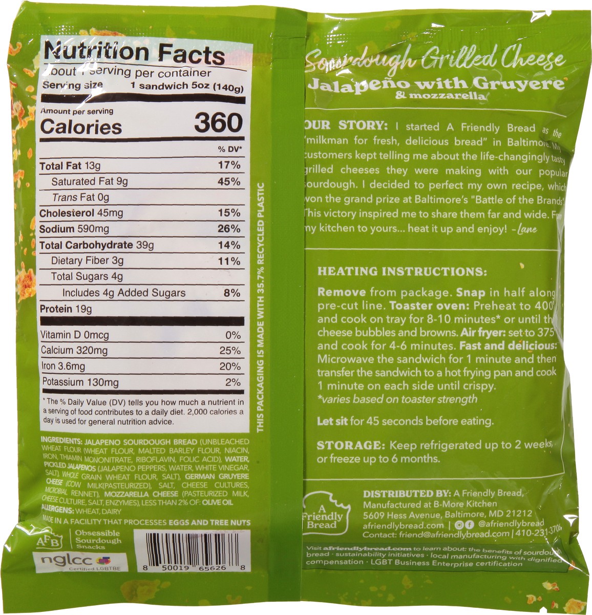 slide 4 of 13, A Friendly Bread Sourdough Grilled Cheese Jalapeno with Gruyere & Mozzarella Sandwich 5 oz, 5 oz