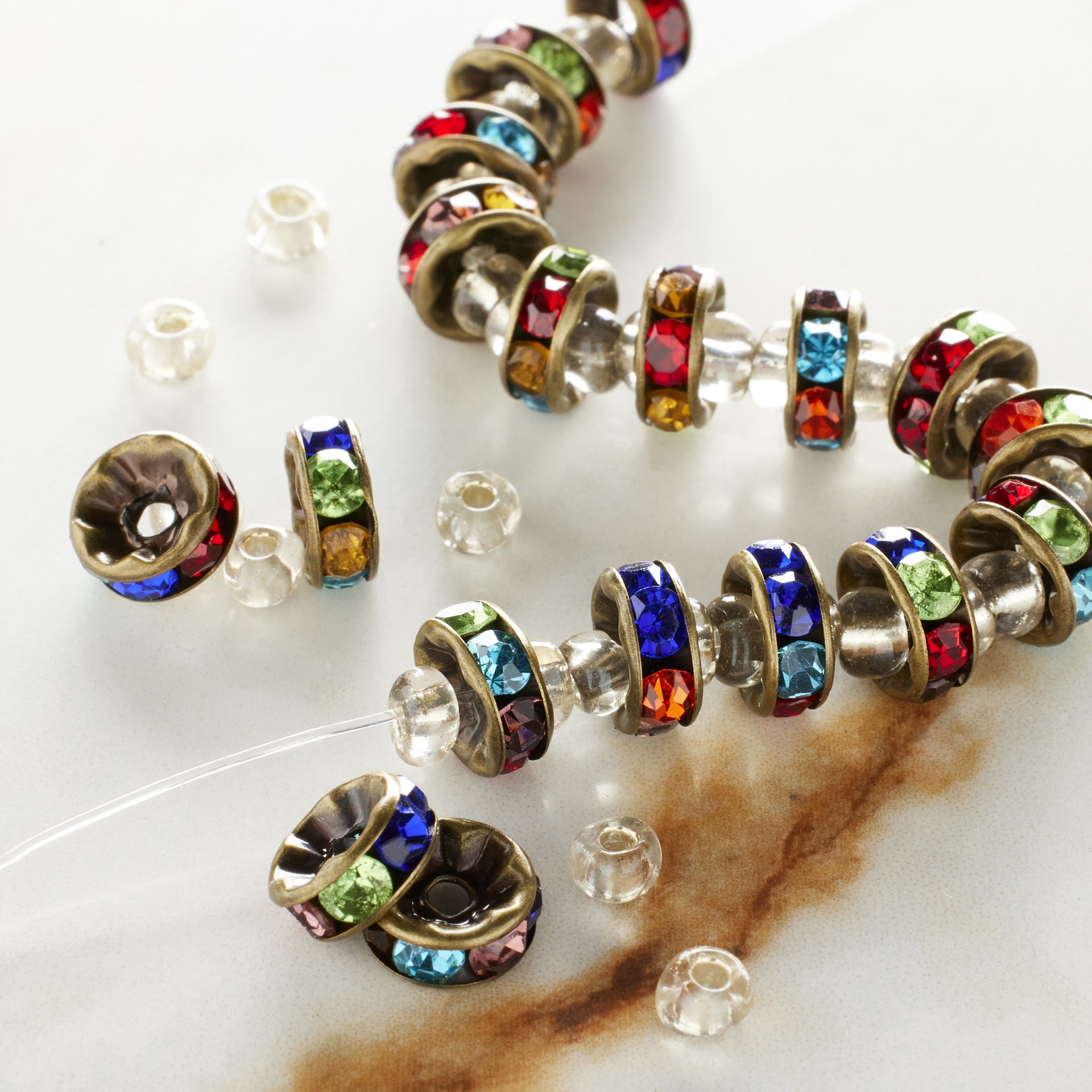 slide 3 of 3, Multicolor Rhinestone-Studded Metal Rondelle Beads, 8mm By Bead Landing, 8mm