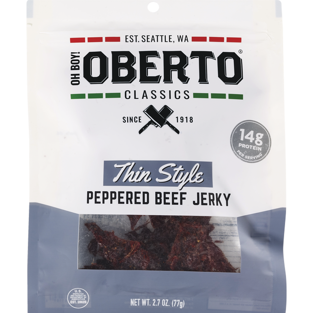 slide 1 of 1, Oberto Peppered Thin Style Beef Jerky, 2.7 oz