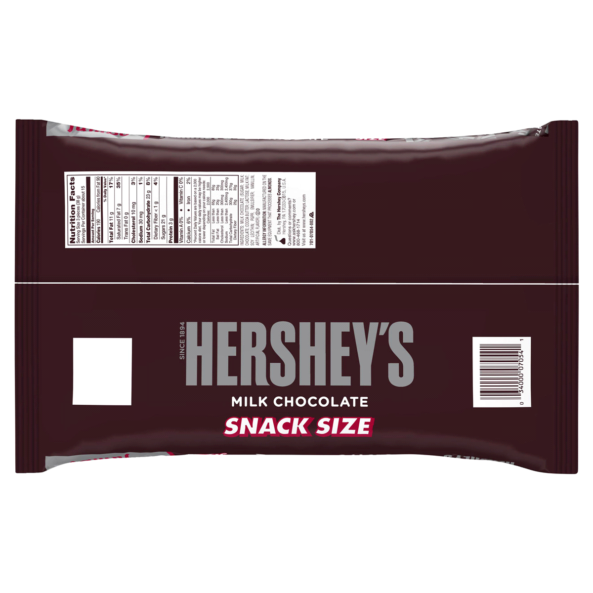 slide 2 of 2, Hershey's Snack Size Milk Chocolate Bars, 19.8 oz