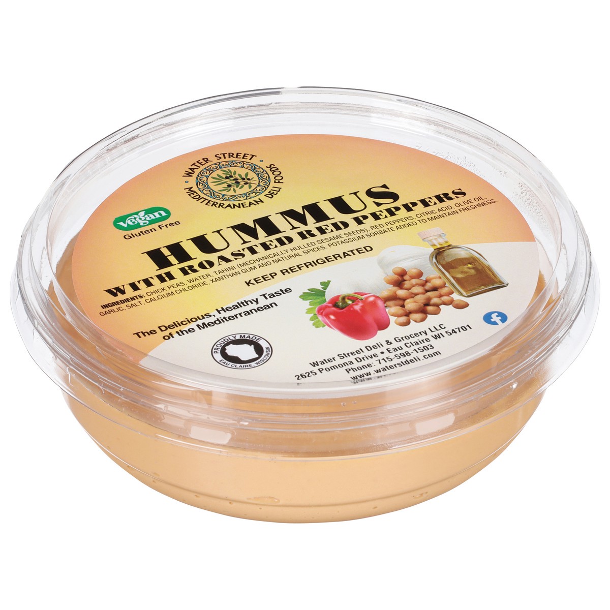 slide 14 of 14, Water Street Deli Fresh Hummus with Roasted Red Pepper 10 oz, 
